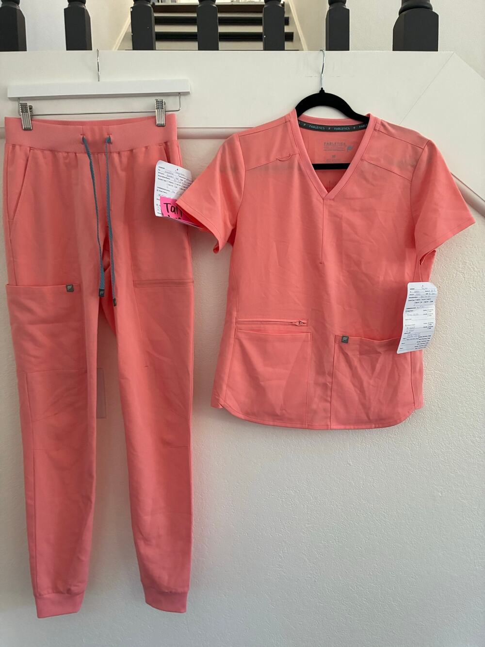 Fabletics NWOT XS Tall Coral On Call Scrub Jogger & XS Mode Scrub Top READ